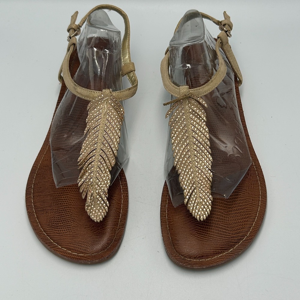 Carlos Santana Tandy Gold Feather Sandals Size 10 Sparkle Pink Rhinestone Strap